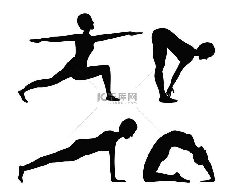 瑜伽和健身活动集、女性的形状或