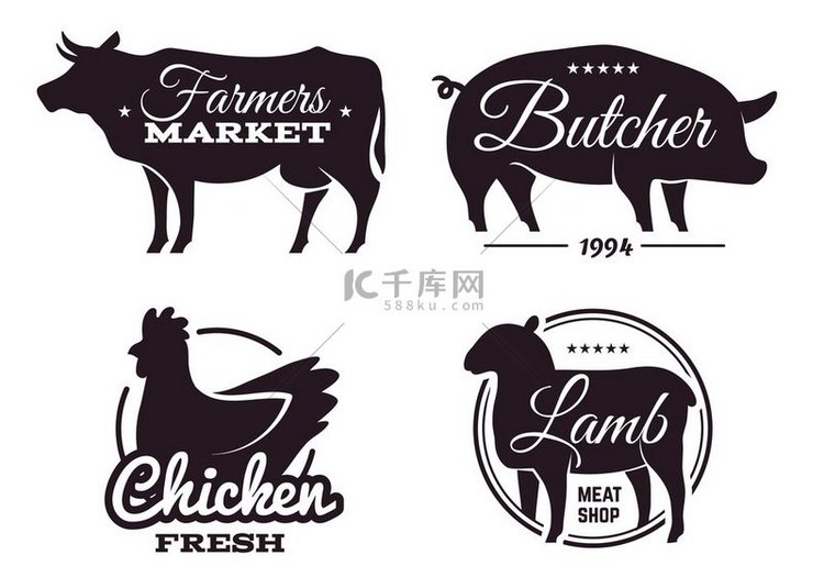 肉店的标签上有家畜的轮廓肉店标