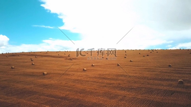 秋冬农场稻草卷高清航拍实拍