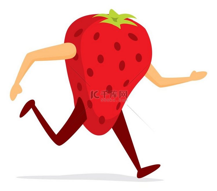 红色草莓奔跑或超越的卡通插图