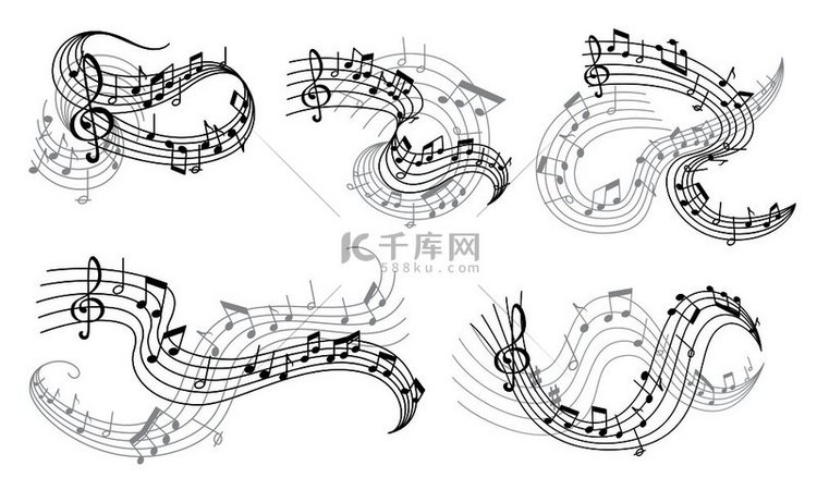 五线谱或五线谱音符和谱号的音乐