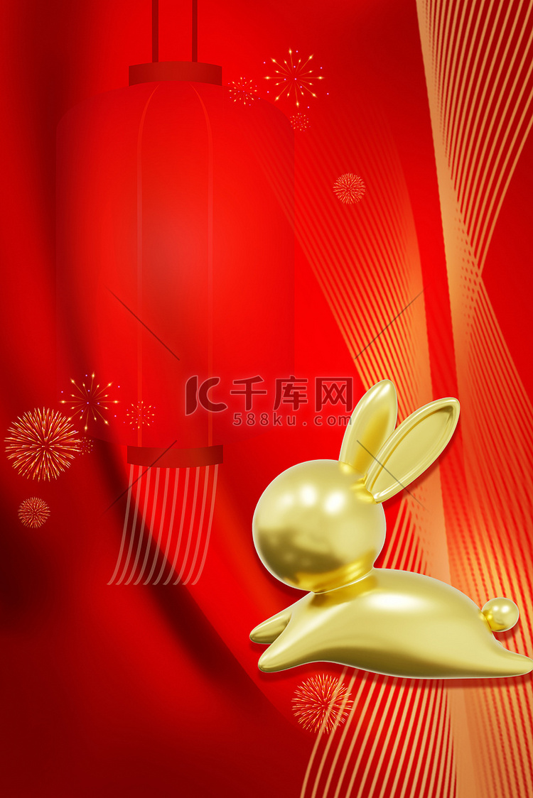 春节金色兔子红色