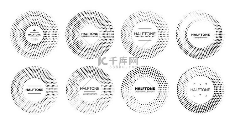 半色调圆形图案边框和框架，带点