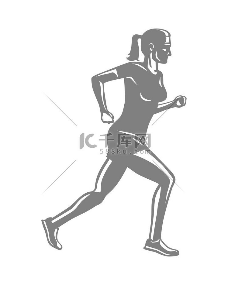 白色运动型跑步女性的剪影标志设