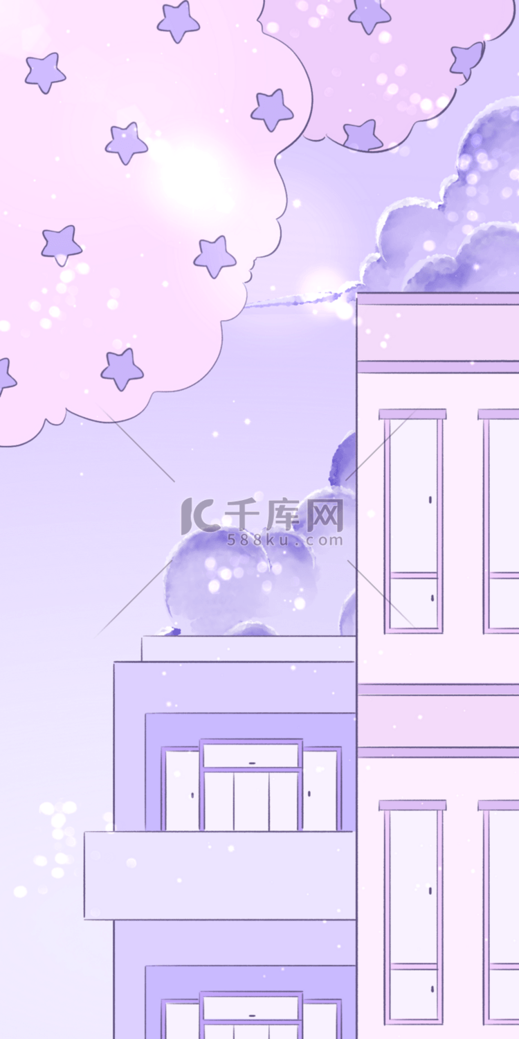 建筑和天空景色漫画粉色背景