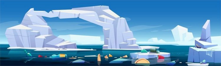 北极景观与融化的冰山和漂浮在海