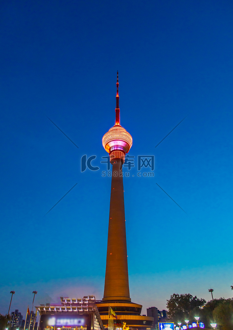 北京夜景地标中央电视塔观光塔摄