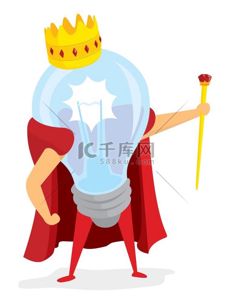 创意国王站在皇冠上的卡通插图