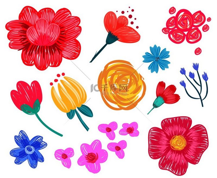 花卉图案手绘系列，花朵元素如花