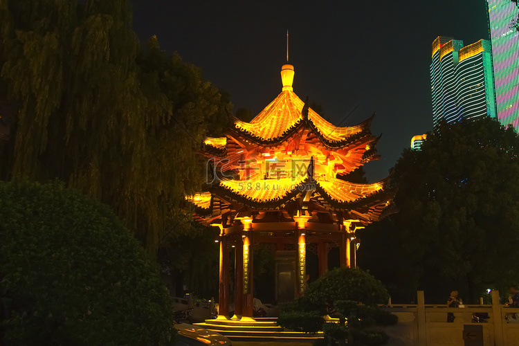 长沙夜晚古亭杜甫江阁夜景摄影图