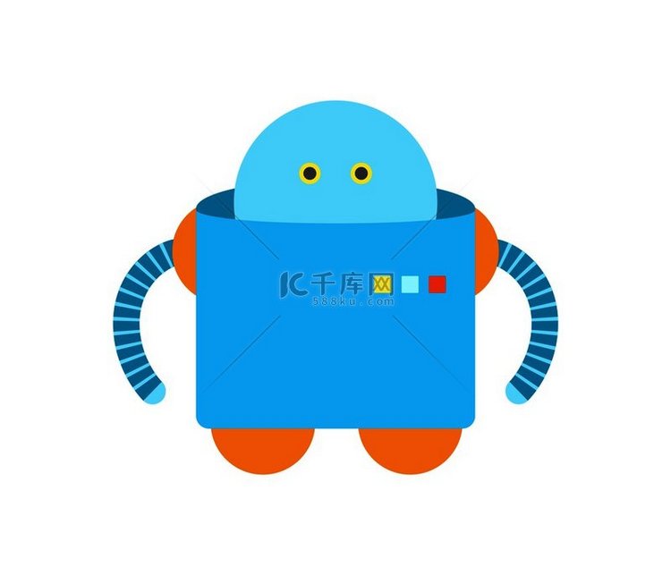 蓝色的人形机器人，有手和面部表