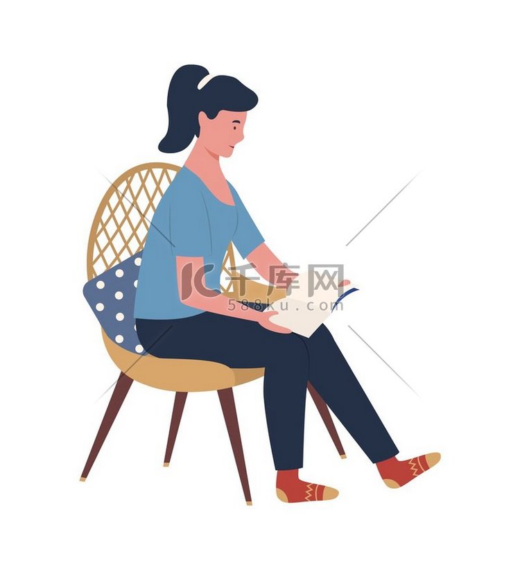 人喜欢独自阅读矢量，女人坐在椅