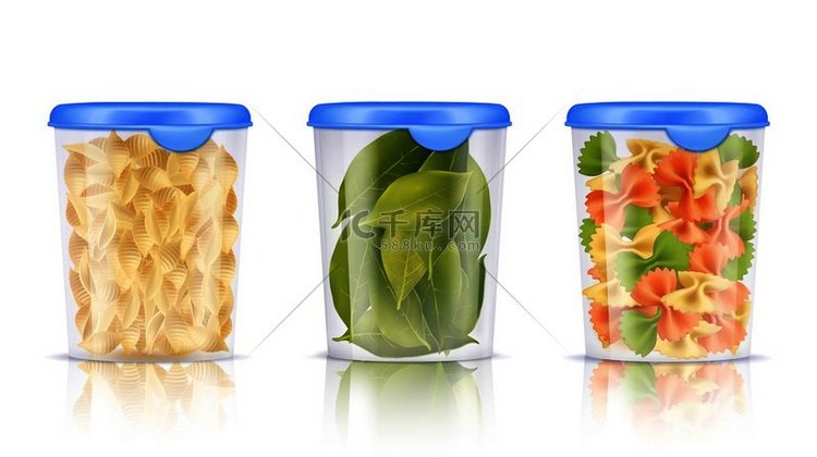 三个孤立的填充塑料食品容器图标