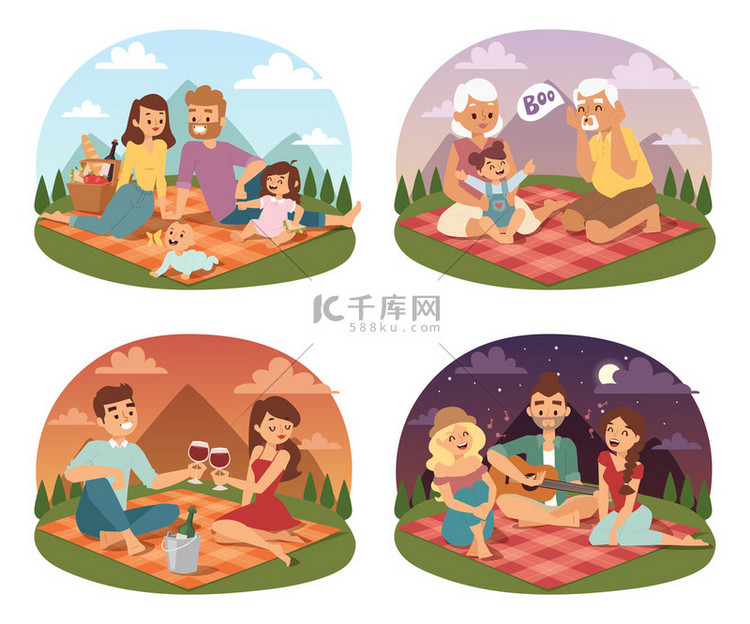 家庭野餐夏季快乐的生活方式公园