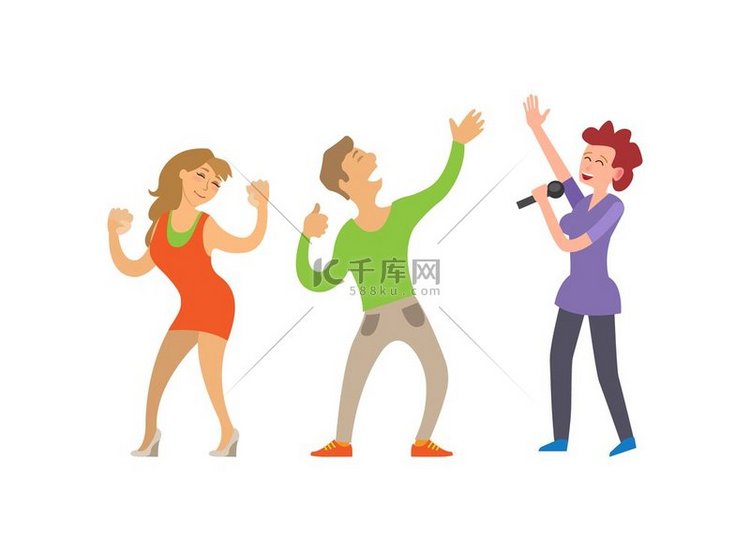 聚会的人跳舞情侣和女歌手矢量。