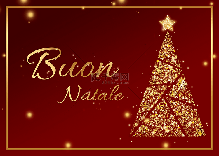 意大利圣诞节快乐金色圣诞树红色
