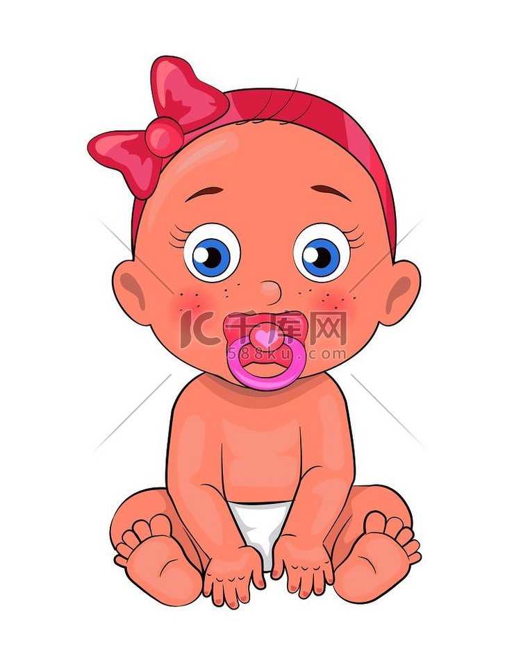 刚出生的女婴嘴里含着奶嘴，穿着