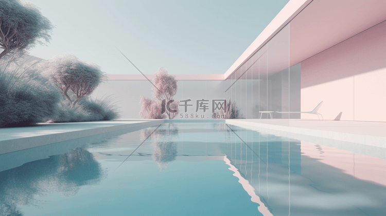 粉蓝色室内场景泳池水池夏天夏季
