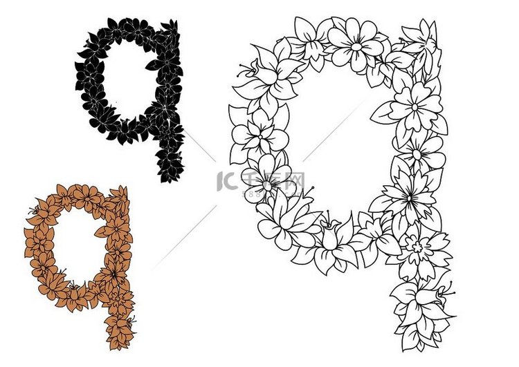 花卉字母表的装饰字母 q，由盛
