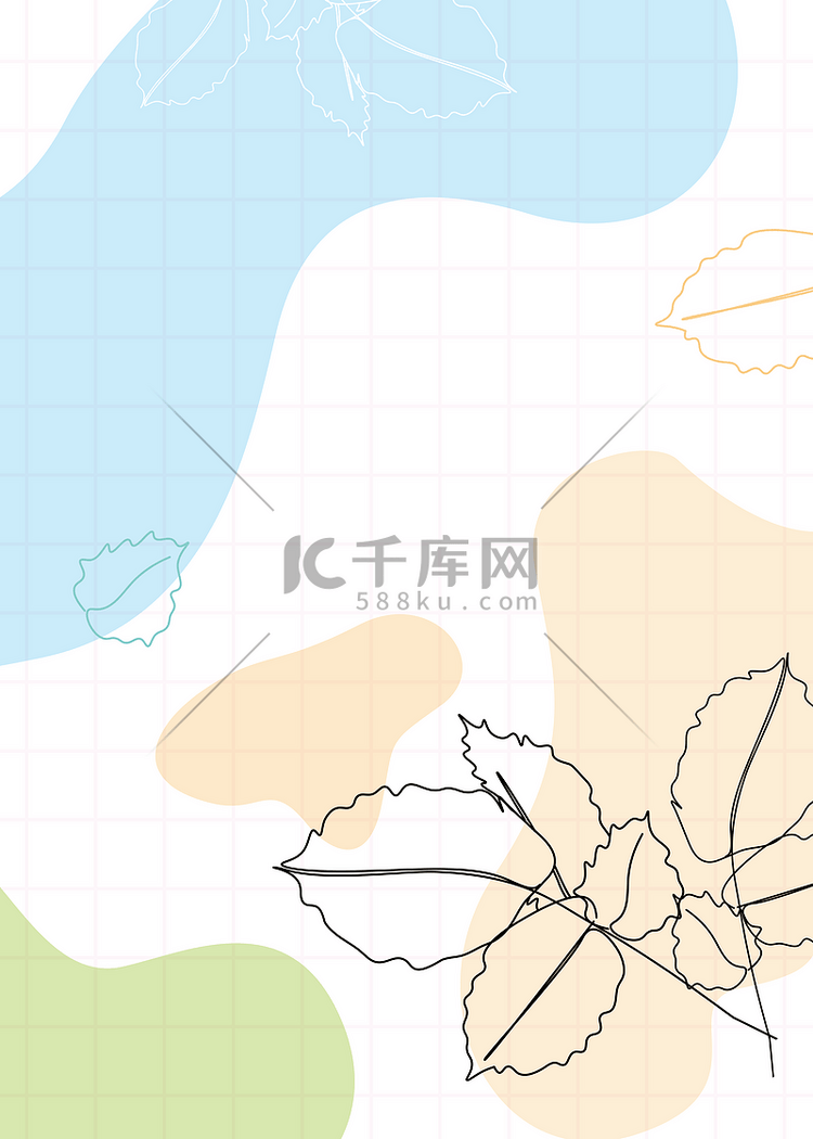 植物抽象线条彩色涂鸦线条树叶背