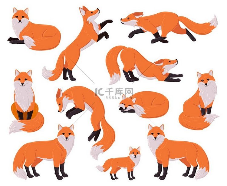 卡通狐狸，森林红色可爱的狐狸角