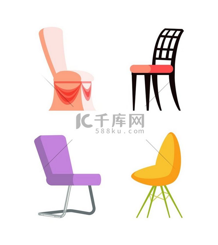 木材和金属，塑料套彩色椅子，坐