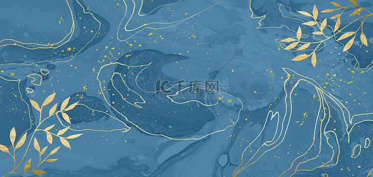 鎏金叶子底纹蓝色质感海报背景蓝