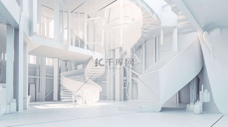 白色楼梯3D立体电商展台