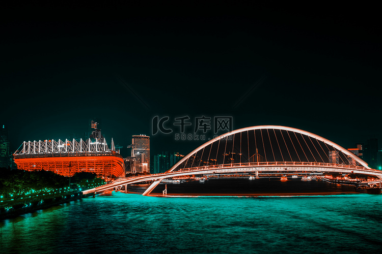 广州珠江海心步行桥海心沙夜景摄