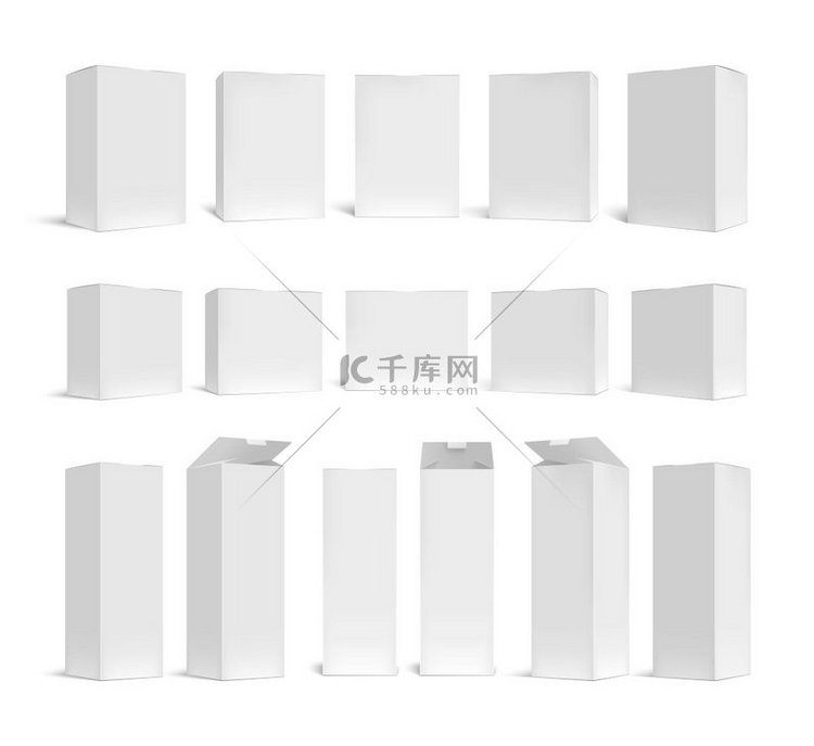 白色盒子实物模型各种尺寸模板中
