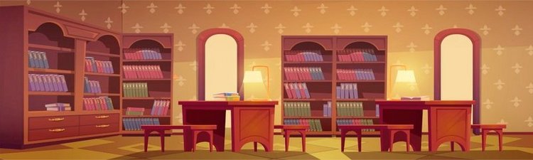 图书馆内部，空荡荡的阅读室，木