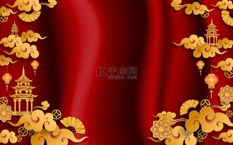 中国传统和亚洲元素背景模板的纸