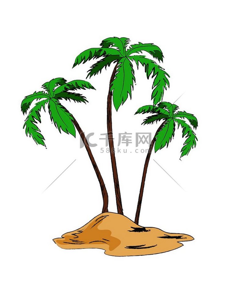 沙岛上的棕榈树集合在图形设计中