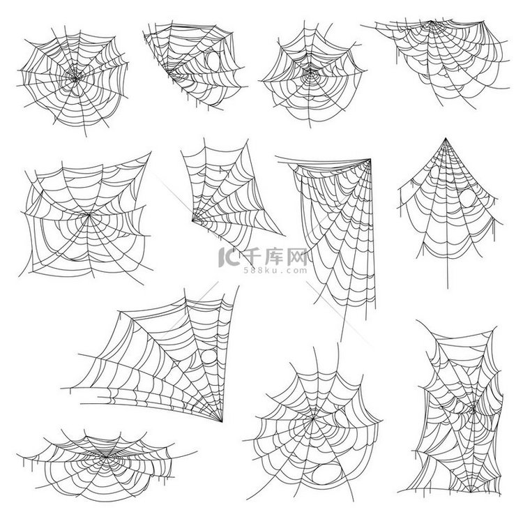 万圣节网、蜘蛛网和蜘蛛网套装。