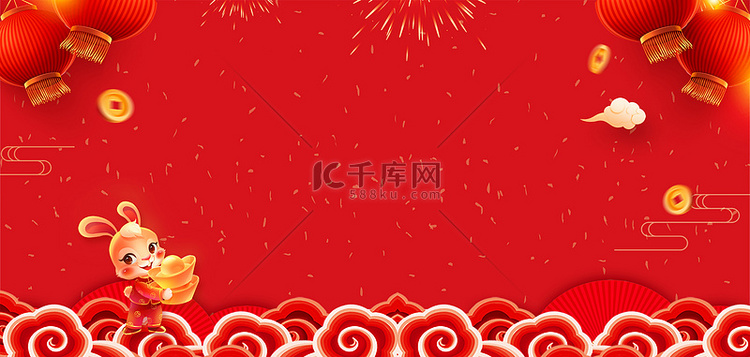 新年春节喜迎兔年红色中国风元旦