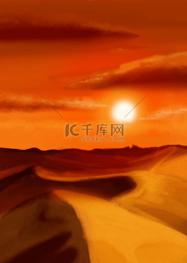 日落沙漠红色背景