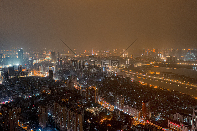 武汉城市建筑群夜晚建筑群写字楼