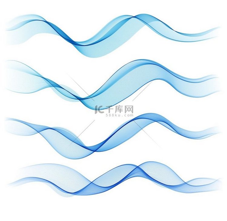 蓝色抽象波浪设计元素的矢量集。
