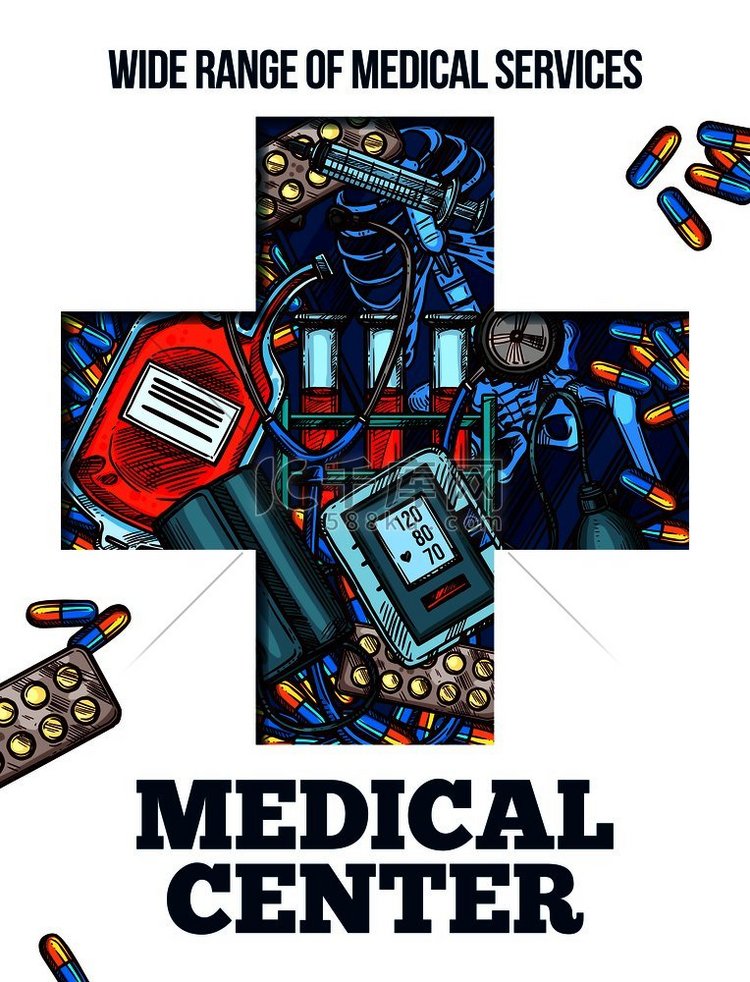 带有医学符号的医学十字架。
