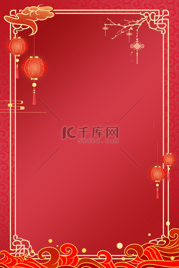 新年边框灯笼梅花红色中国风背景