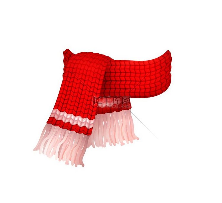 红色针织围巾与白色羊毛线隔离矢