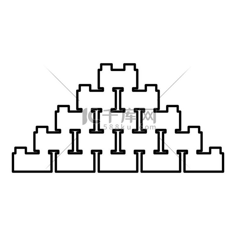 砖的金字塔轮廓图标黑色矢量插图