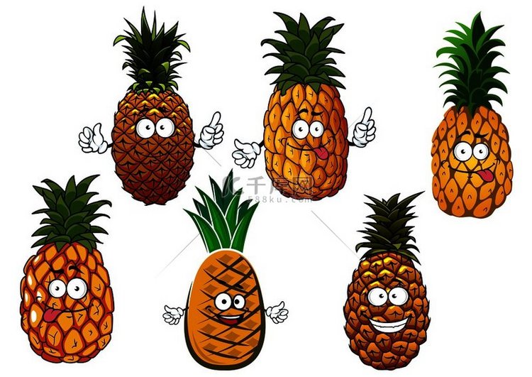 有趣多汁的热带菠萝水果卡通人物