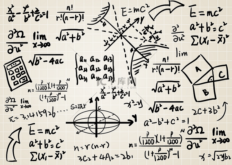 白纸上的加粗字体教育数学公式背