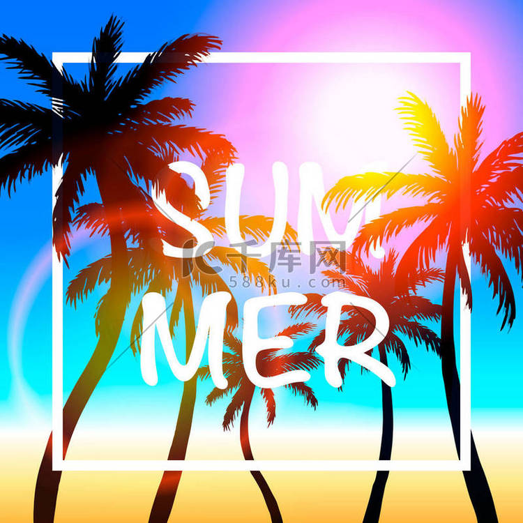 Palms summer cover frame banner.