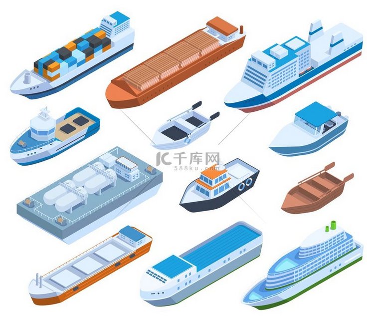 等距商业海船、游艇、驳船、游轮