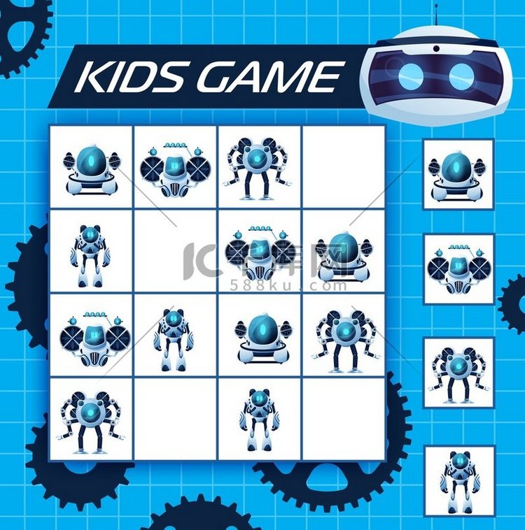 数独儿童游戏与机器人，矢量谜语