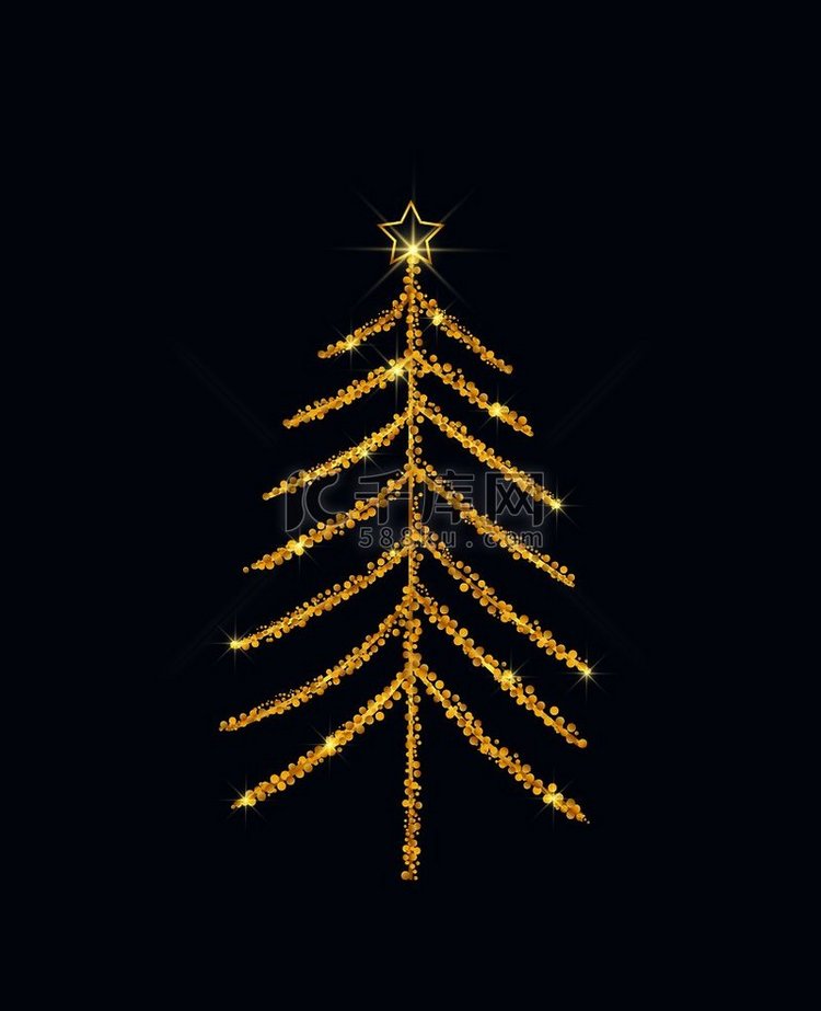 矢量图抽象金色圣诞树在蓝色背景
