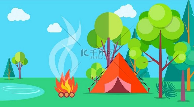 夏季露营时间带帐篷的模板海报夏