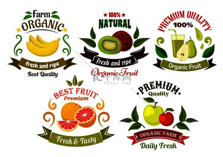 健康新鲜水果的有机食品标志，包